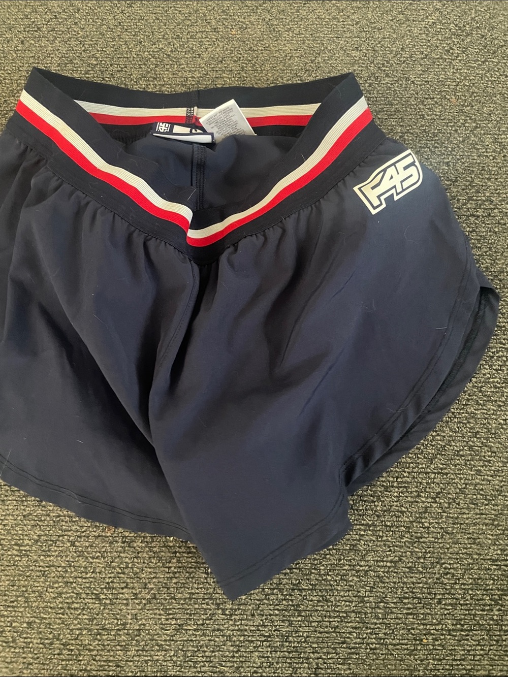 F45 Navy Athletic Skort with Red & White Stripe Waistband